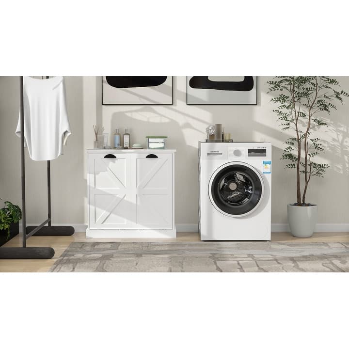 Two-Compartment Tilt-Out Laundry Sorter Cabinet-White