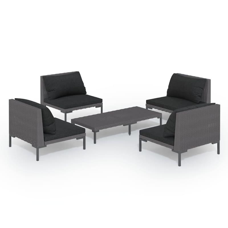 vidaXL Patio Lounge Set with Cushions Poly Rattan - 27.6" x 27.6" x 24"