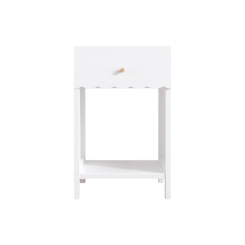 Anmytek Scalloped Edge Bedside Table Modern Storage Nightstand with Drawer Open Shelf