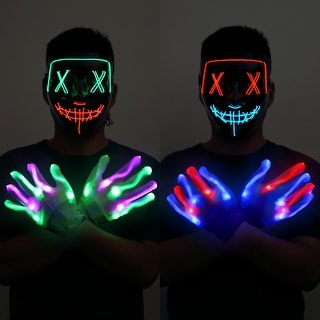 2PACK Halloween Led Mask skeleton Gloves Set ,Light Up Scary Mask Purge ...