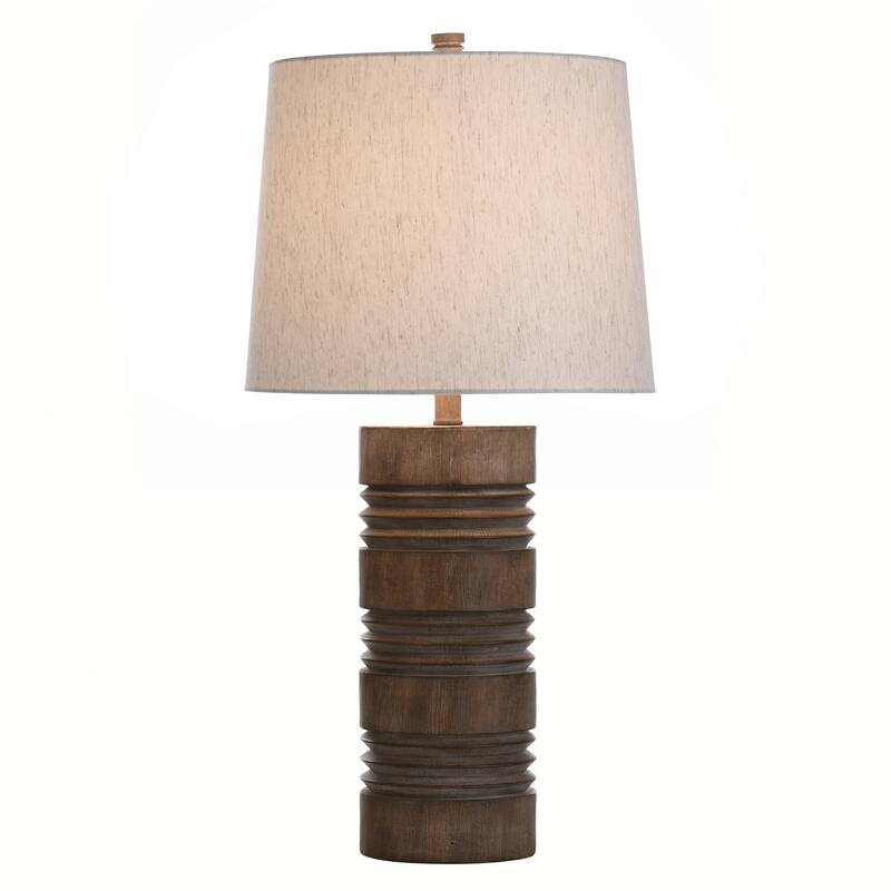 Tipton Farmhouse Roanoke Ribbed Column Molded Table Lamp - Faux Wood Finish - Heathered Oatmeal Fabric Shade