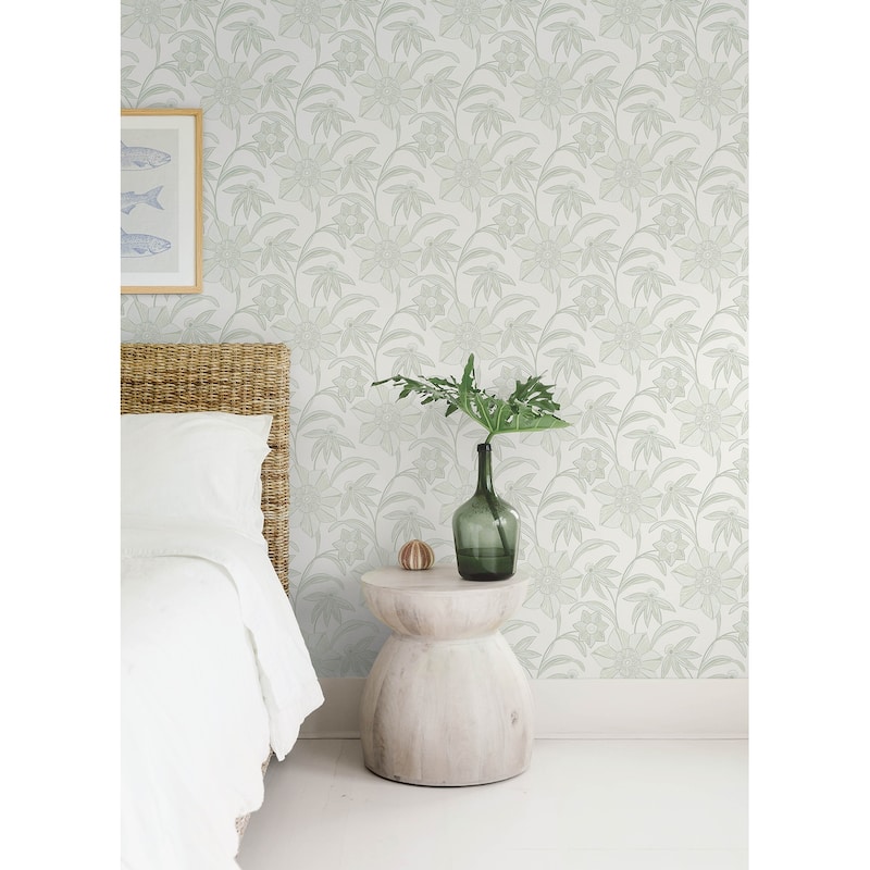 A-Street Prints Star Flower Light Green Floral Trail Wallpaper