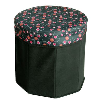 [Bubble - Black] Round Foldable Storage Ottoman / Storage Boxes / Storage Seat - Dark Green