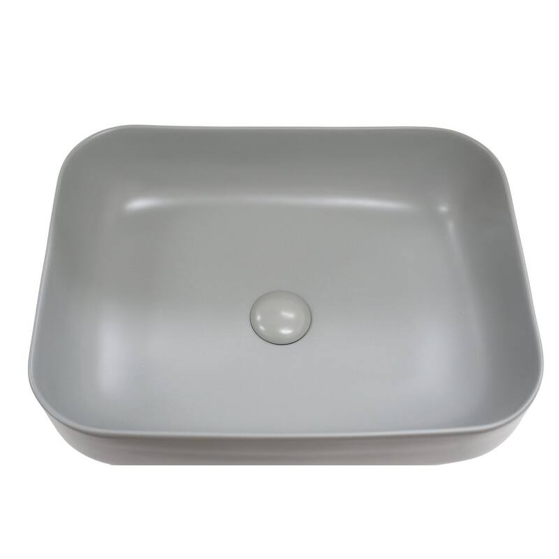 20 Inch Bathroom Rectangular Vessel Sink Above Counter Porcelain Ceramic Top Mount Art Basin With Matching Pop-up Drain