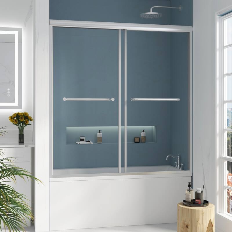 60 in. W x 62 in. H Framed Sliding Bath Tub Door with 5/16 in. Tempered Clear Glass