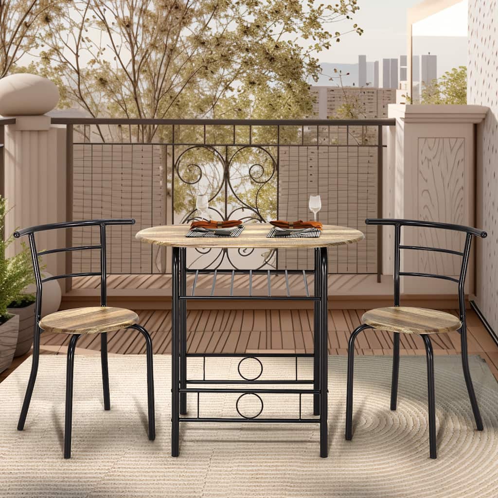 3-Piece Dining Set for 2, Compact Round Table with Chairs and Built-in Wine Rack, Perfect for Small Spaces