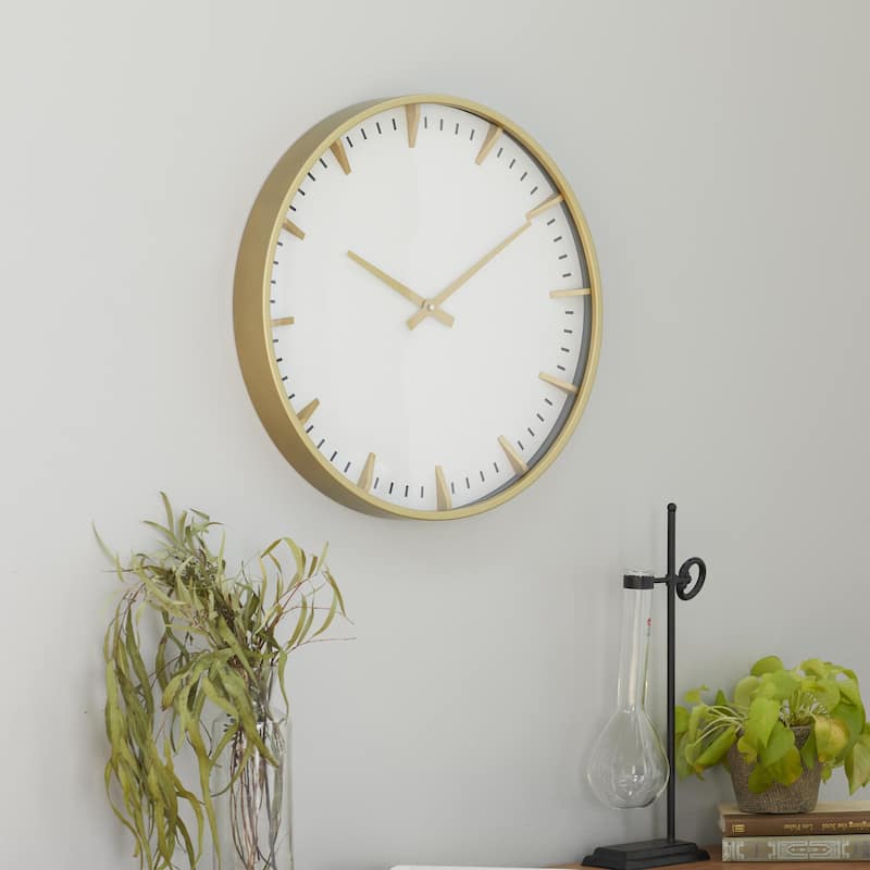 Glass or Plastic Decorative Wall Clock with Gold or Black Accents - Dark Blue, Gold, Black - Roche River Decor