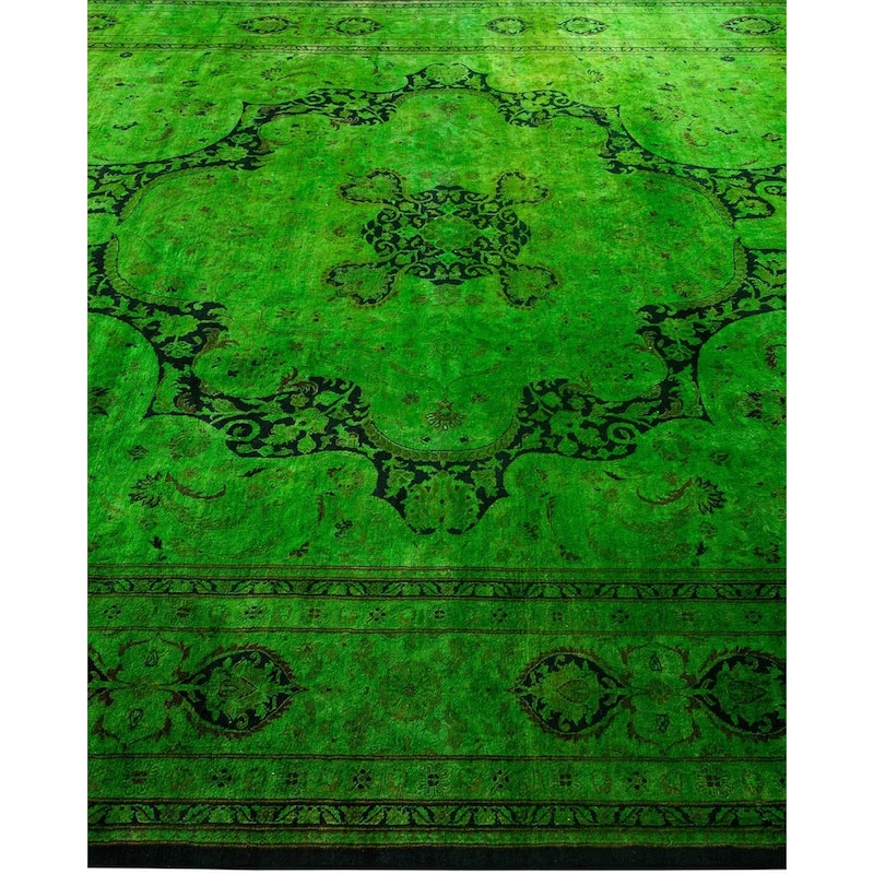 Overton Hand Knotted Wool Vintage Inspired Modern Contemporary Overdyed Green Area Rug - 8' 1" x 10' 7"