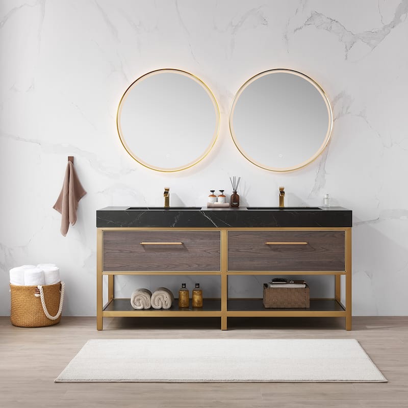 Segovia Bath Vanity with Sintered Stone Top - 72 in. - Suleiman Oak-With Mirror