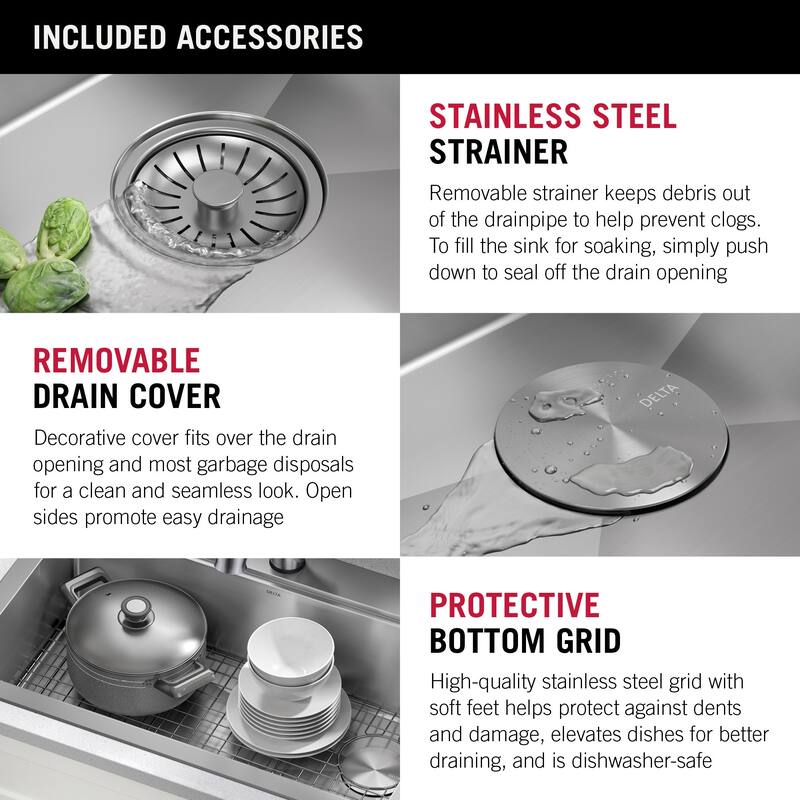Delta Lorelai 30� Workstation Kitchen Sink Top Mount Drop-In 16 Gauge