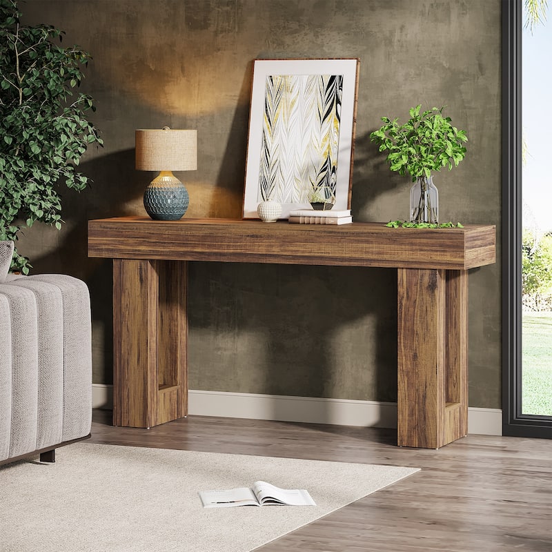63-Inch Farmhouse Wooden Sofa Console Entryway Table for Living Room