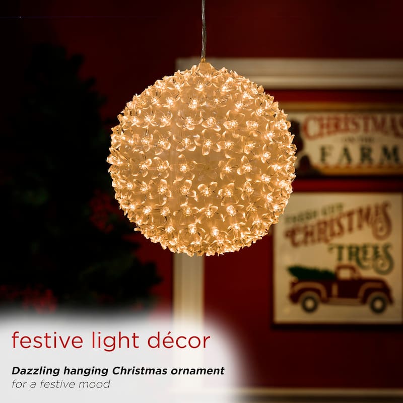 Alpine Corporation 8"H Indoor/Outdoor Christmas Flashing Sphere Hanging Ornament with LED Lights
