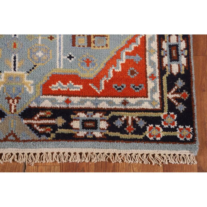 Light Blue Geometric Kazak Rug Hand-Knotted Wool Carpet - 3'0" X 5'2"