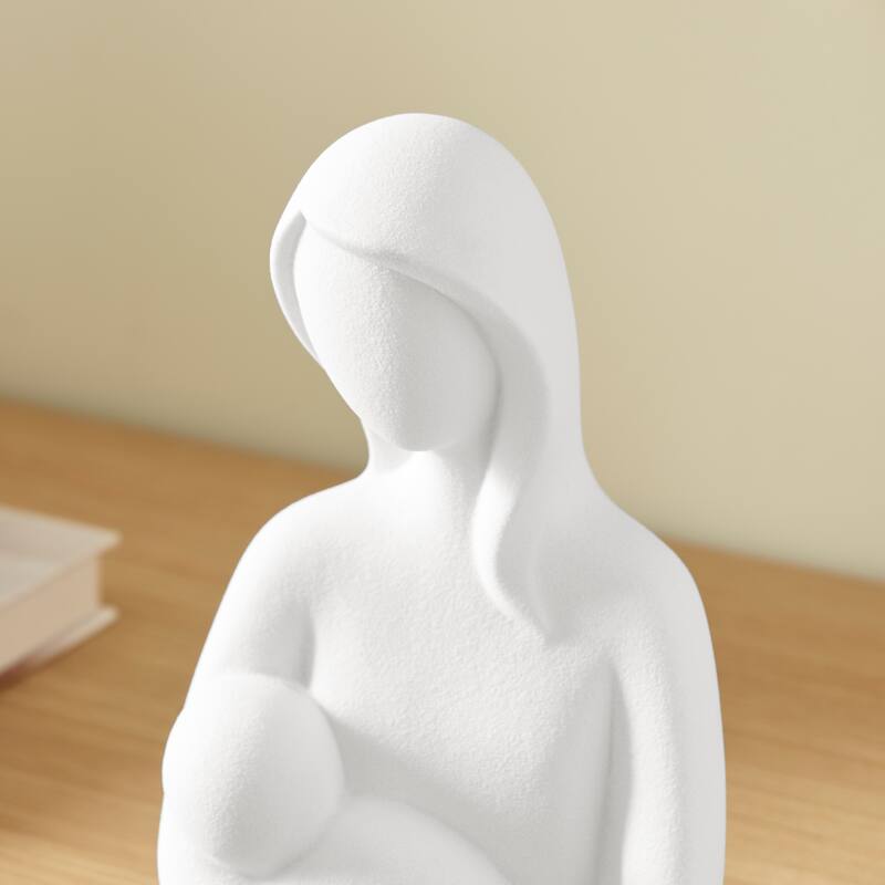 Hans White Abstract Mother Holding Baby Matte Ceramic Sculpture