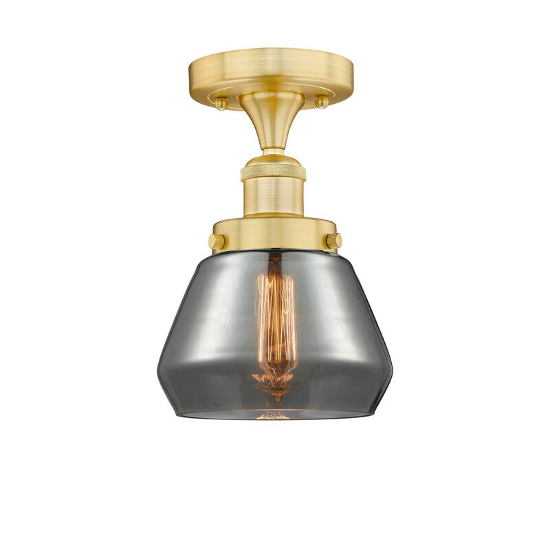 Innovations Lighting Fulton - 1 Light 7" Semi-Flush Mount - Satin Gold/Light Smoke