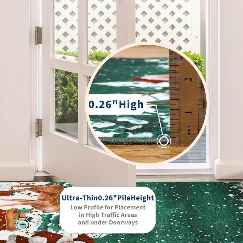 Soft Non-Slip Washable Christmas Santa Claus Area Rugs, Xmas Holiday Decor, Green