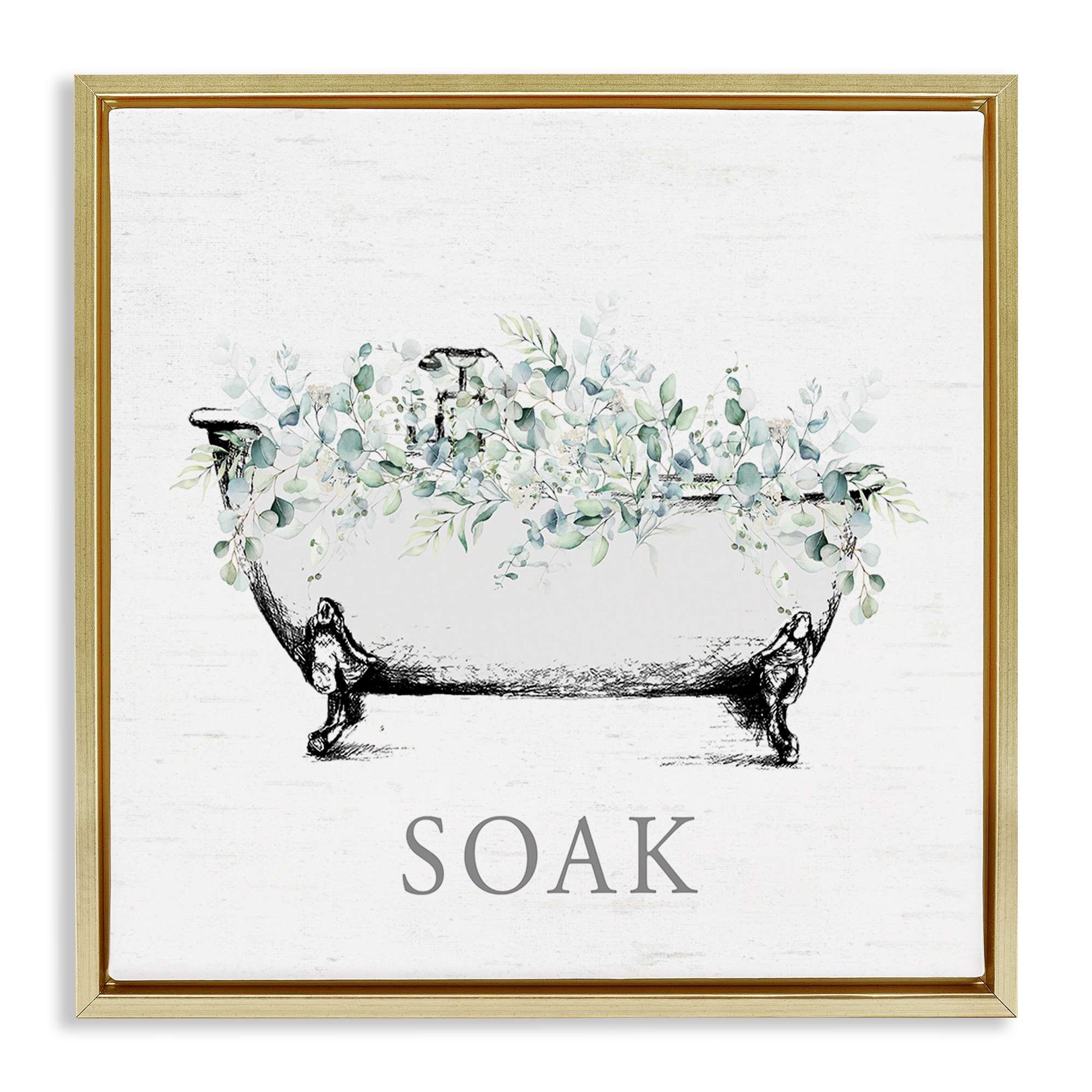 Stupell Bathroom Tub with Eucalyptus Framed Floater Canvas Wall Art Design By Lettered and Lined