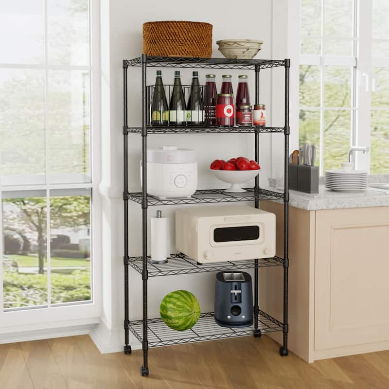 Atwood 5-Tier NSF Certified Wire Shelving Rack with Adjustable Shelving and Includes Wheels - Black