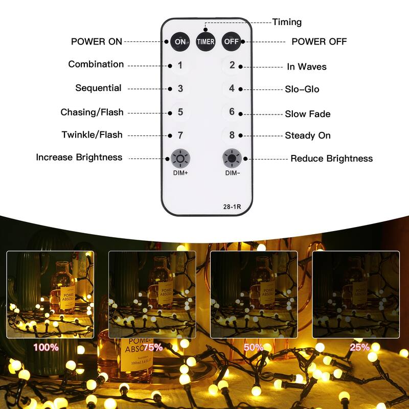 32.8/65.6FT Outdoor LED Pulg In 300/550-Bulb Mini String Lights