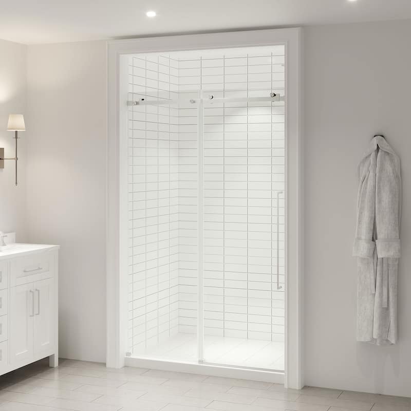 Selby Frameless Sliding Clear Alcove Shower Door - 48" - Satin Nickel