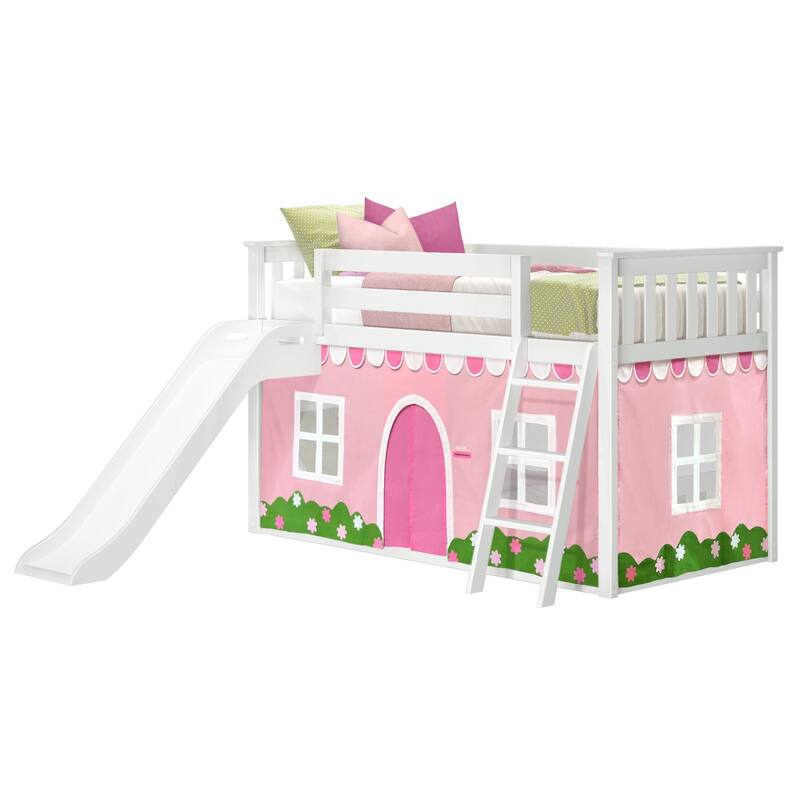 Max and Lily Classic Twin over Twin Low Bunk with Easy Slide and Curtain