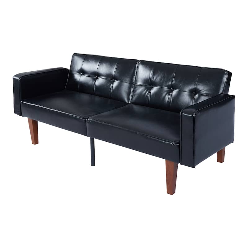 Modern Black PU Sofa 3-Seater Solid Wood Feet Easy 30-Min Assembly