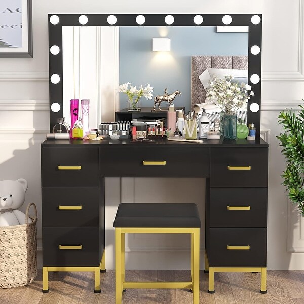44 Makeup Vanity with 14PCS LED Bulbs Cushioned Stool 7 Drawers On Sale Bed Bath Beyond 38460232