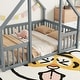 preview thumbnail 16 of 16, Full Wood House-Shaped Floor Bed with Fence, Guardrails for Small Space, Living Room, Bedroom, Apartment