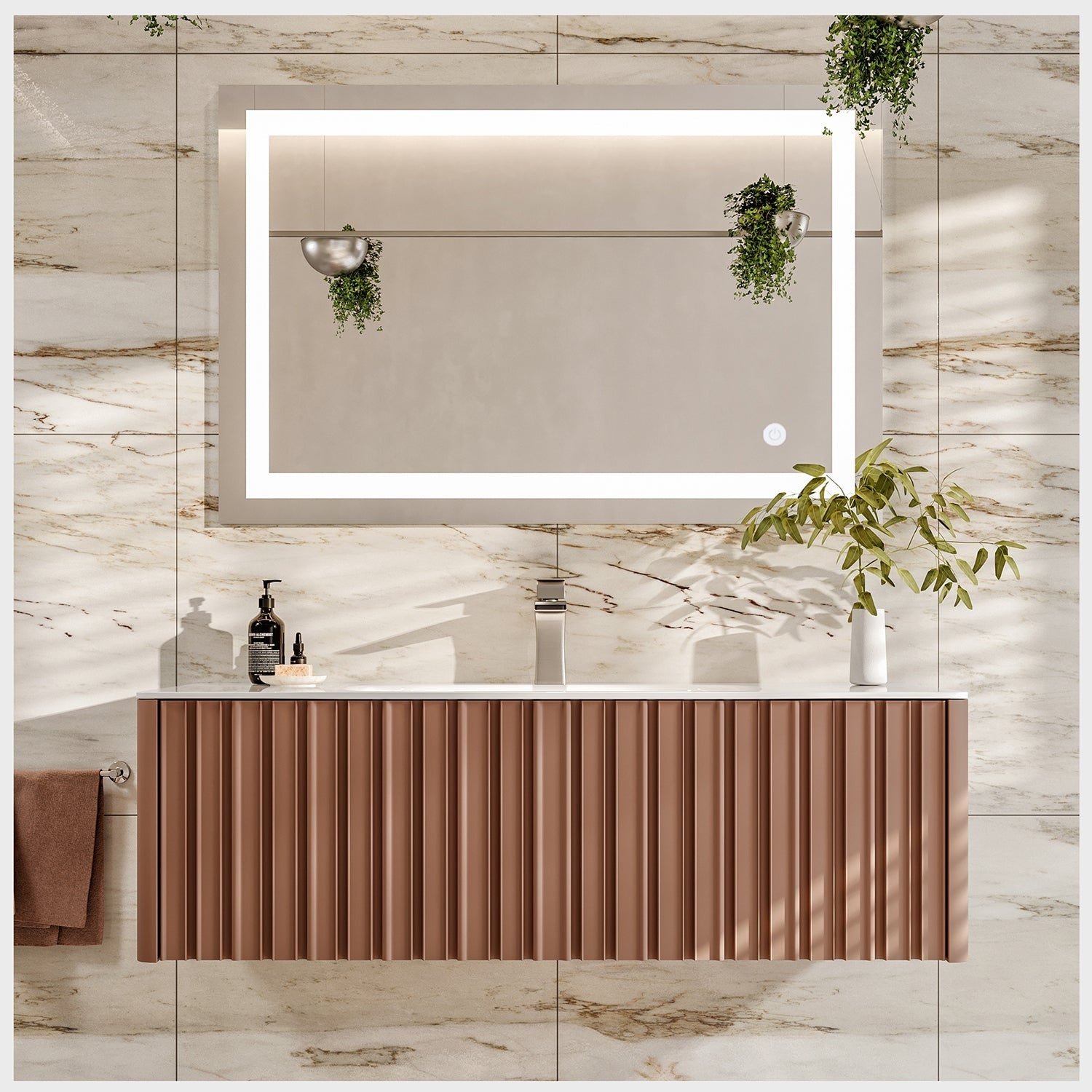 Dolce Vita 48'' Blush Wall Mount SS Bath Vanity with Solid Surface Top and Integrated Sink
