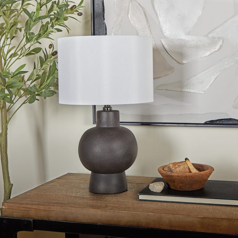 CosmoLiving by Cosmopolitan Black Ceramic Gourd Style Base Room Table Lamp with Drum Shade