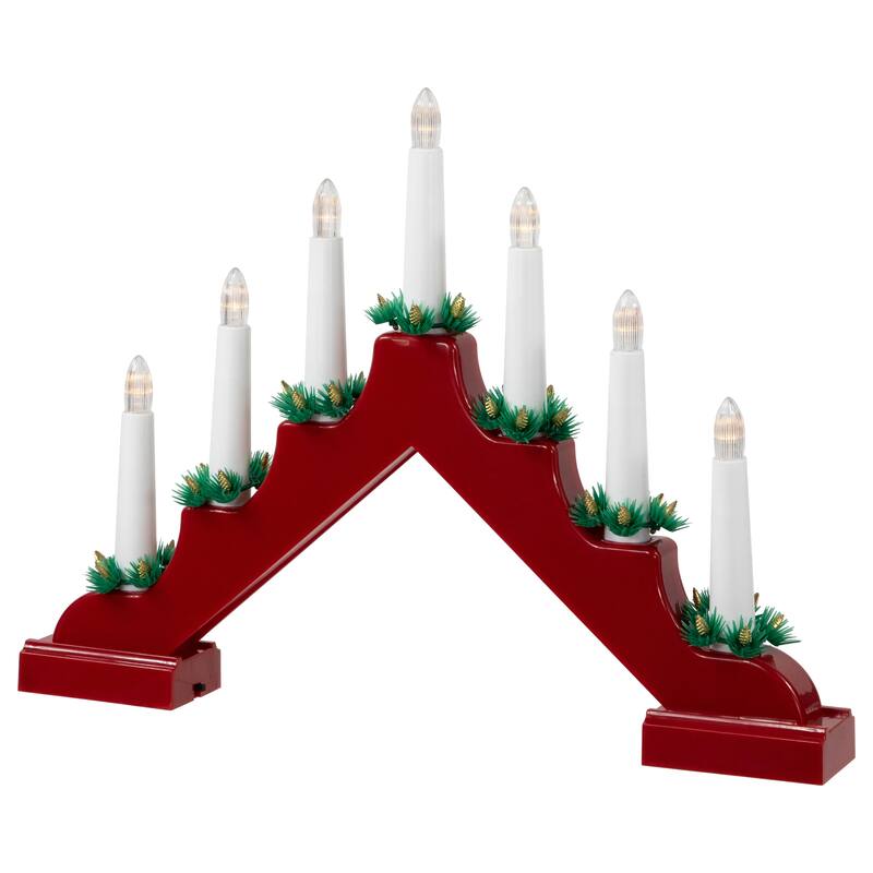 LED Lighted Christmas Candelabra Bridge - 13" - Red Base - C6 Clear Lights