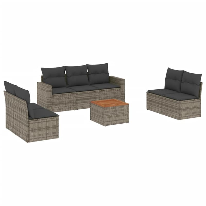 vidaXL Patio Sofa Set with Cushions Outdoor Furniture 8 Piece Poly Rattan - 25.8 x 24.4 x 27.2