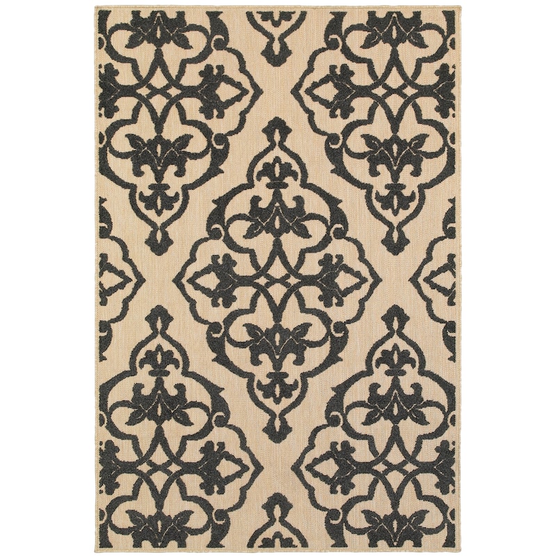 Chandler Sand Charcoal Floral Medallion Outdoor Casual Area Rug
