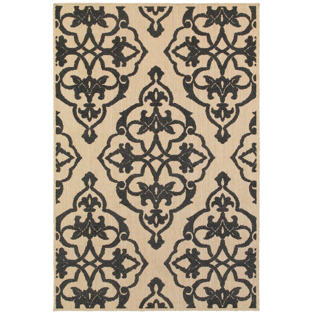 Chandler Sand Charcoal Floral Medallion Outdoor Casual Area Rug