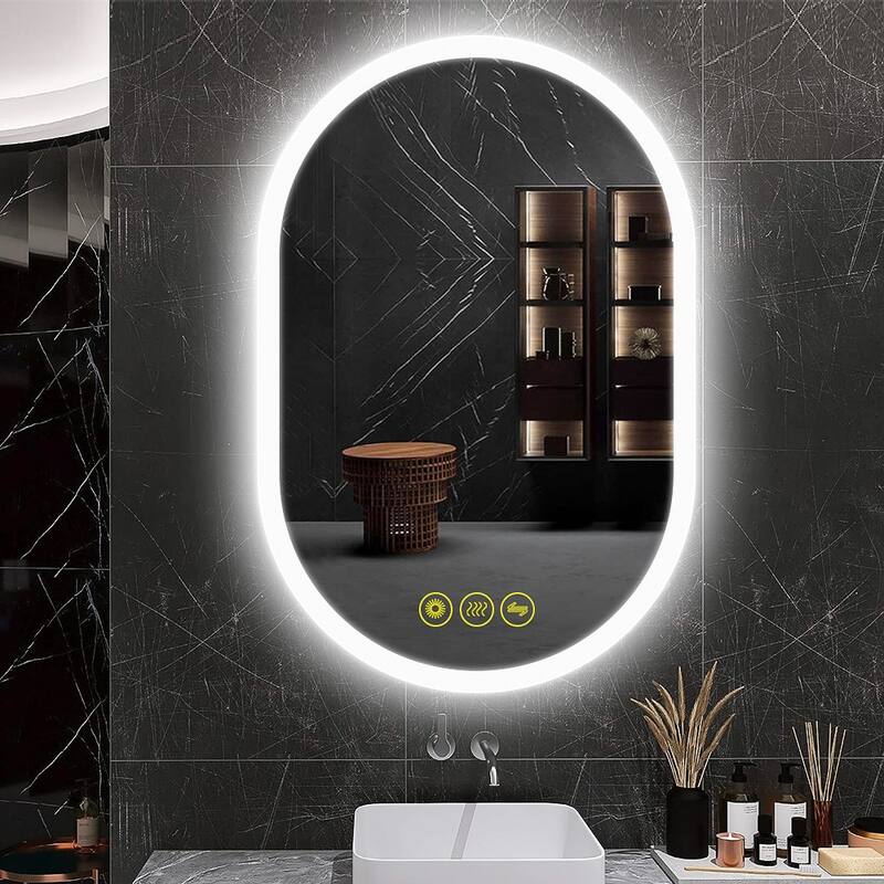 BrightView 24x36" Oval Frameless LED Anti-Fog Dimmable Bathroom Vanity Mirror - Clear
