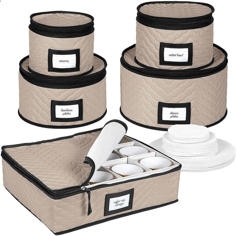 Dinnerware Storage Organizer 5-Piece Set for Fine China, Plates, Saucers, Bowls, Tableware Cups & More.