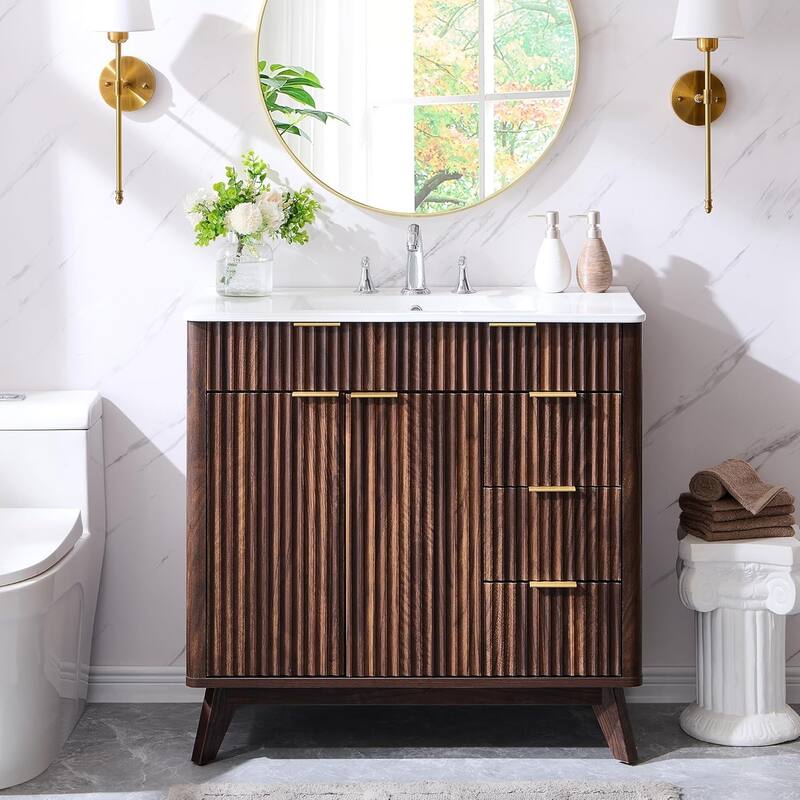 36" Fluted Bathroom Vanity with Sink Combo，Modern Bathroom Cabinet