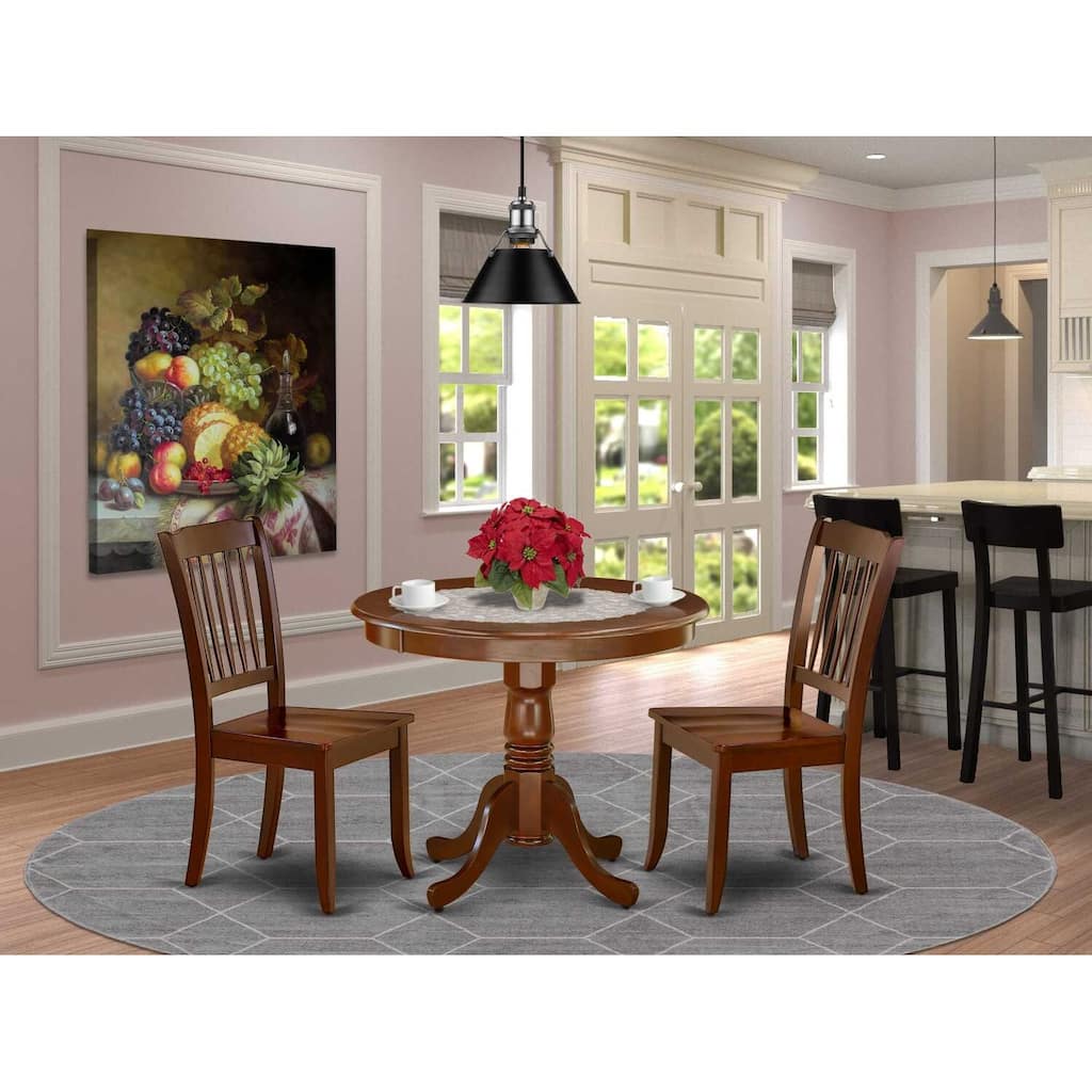Rustic Dining Set 3Pc - Pedestal Table & 2 Chairs - 36x36 Inch - Farmhouse Kitchen Decor