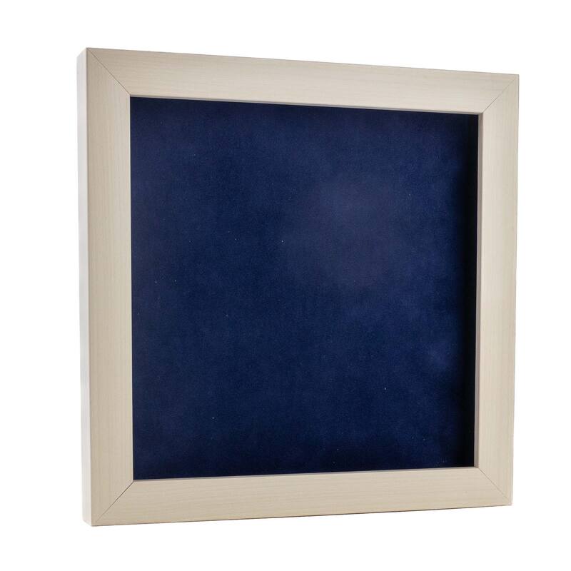 30x30 Shadow Box Frame White Washed Wood | 3/4" Usable Display Depth | Includes a Navy Blue Suede Acid-Free Backing Board - White