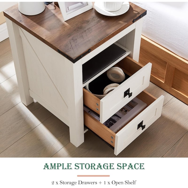 Modern Side Table with Charging Station, Nightstand, End Table