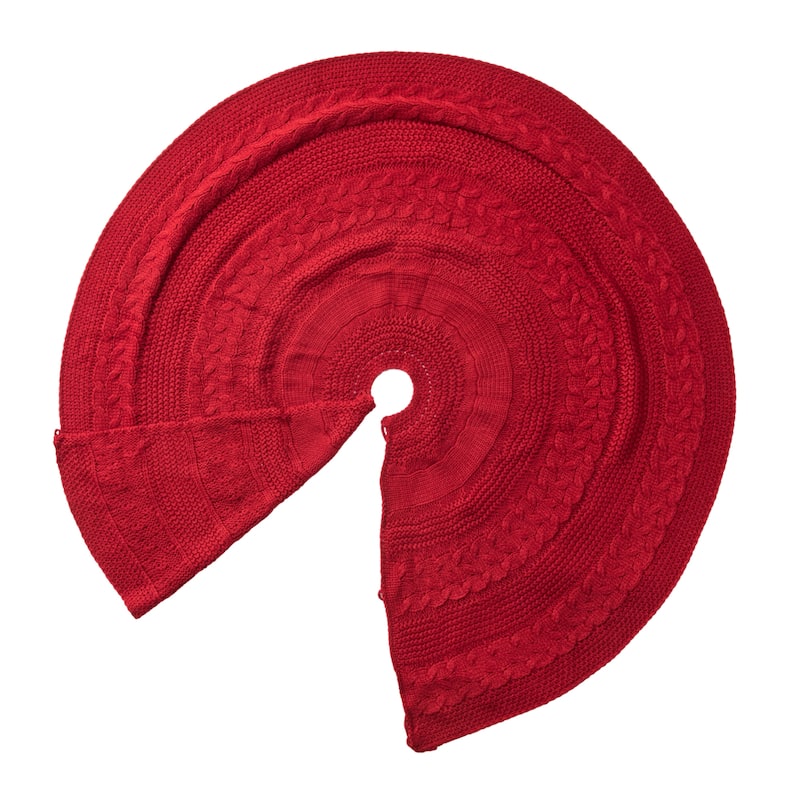 Glitzhome 48"-52"D Knitted Polyester Christmas Tree Skirt