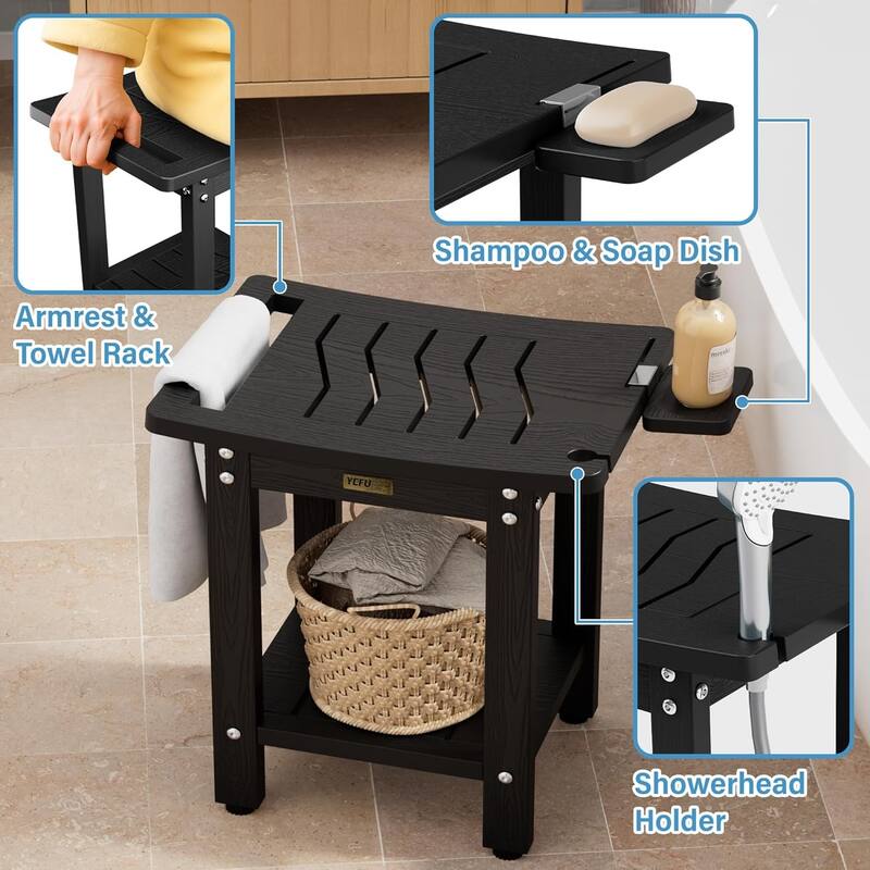HIPS Shower Bench, 2 Tier Bathroom Chair Seat with Non-Slip Feet