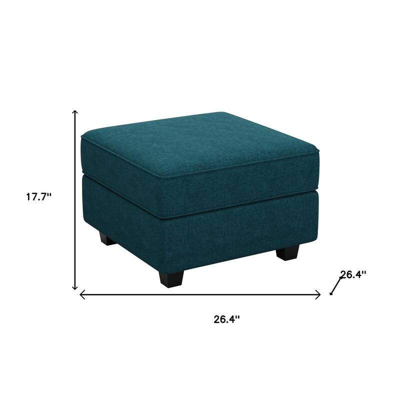 HomeRoots 26" Teal Blue and Black Solid Wood and Microfiber Storage Ottoman