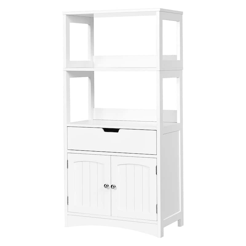 Bathroom Storage Cabinet with Drawer and 2 Open Shelves - Painted - White