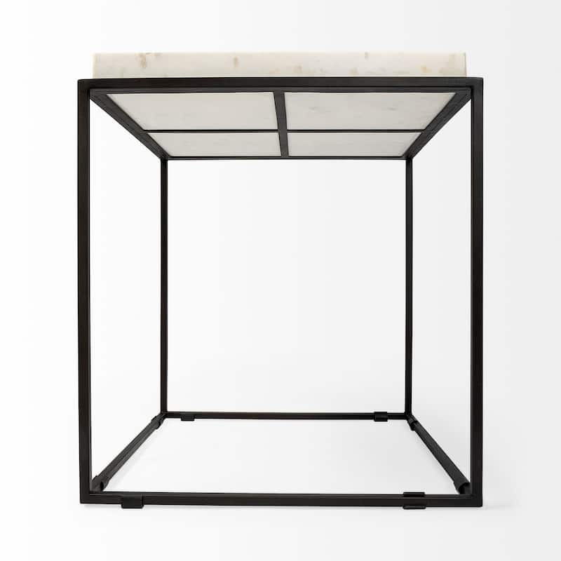 Nathan II White Marble Top with Black Metal Frame Side Table