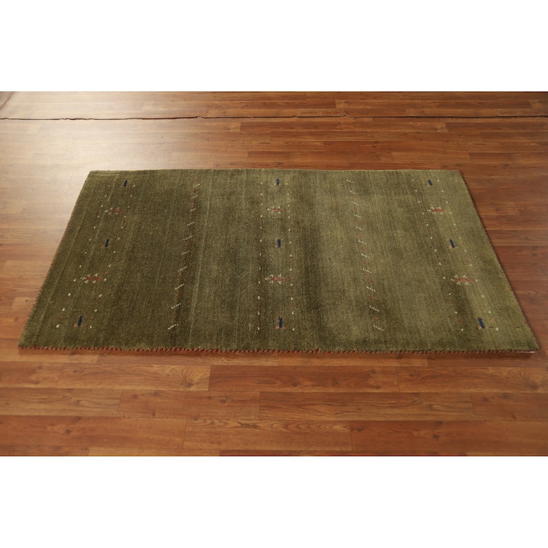 Hand Knotted Oriental 100% Wool Carpet Tribal Animal Pictorial Green Gabbeh Area Rug - 5' 3'' X 3' 0''