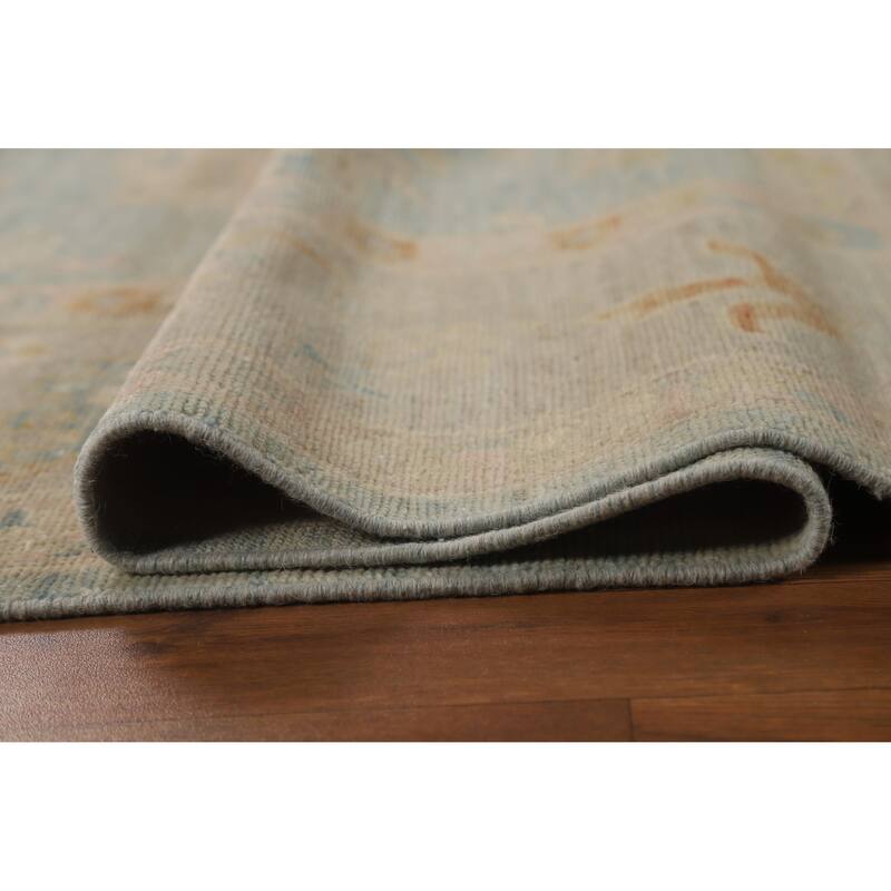 Vegetable Dye Blue Floral Oushak Turkish Area Rug Handmade Wool Carpet - 8'3"x 9'8"