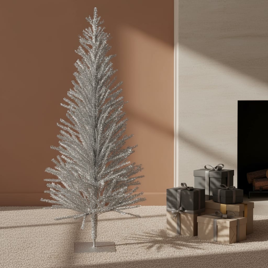 HomeRoots 4' Silver Tinsel Sparse Pine Christmas Tree - 21.50 in. x 48.00 in. x 21.50 in.