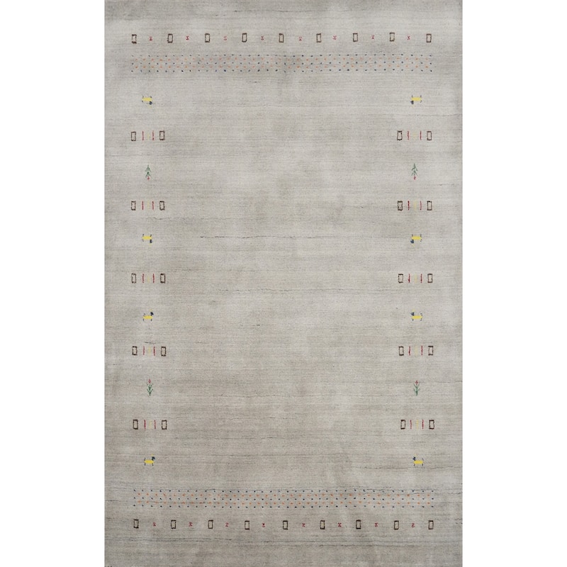 Hand Knotted Oriental 100% Wool Carpet Tribal Animal Pictorial Greys & Charcoal Gabbeh Area Rug - 7' 9'' X 5' 0''
