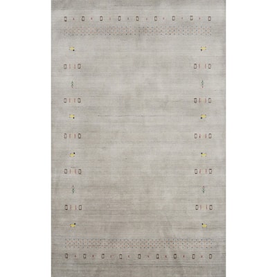 Hand Knotted Oriental 100% Wool Carpet Tribal Animal Pictorial Greys & Charcoal Gabbeh Area Rug - 7' 9'' X 5' 0''